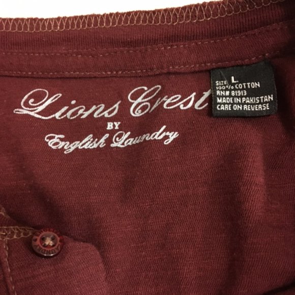 NWOT, English Laundry, Men, Y-Neck style Tee shirt, short sleeve, Maroon Red, L - Picture 7 of 9